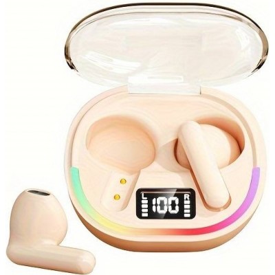 Kabellose TWS-Kopfhörer mit Umgebungslicht + Touch Control + LED-Anzeige für einzelne Batterien - Beige