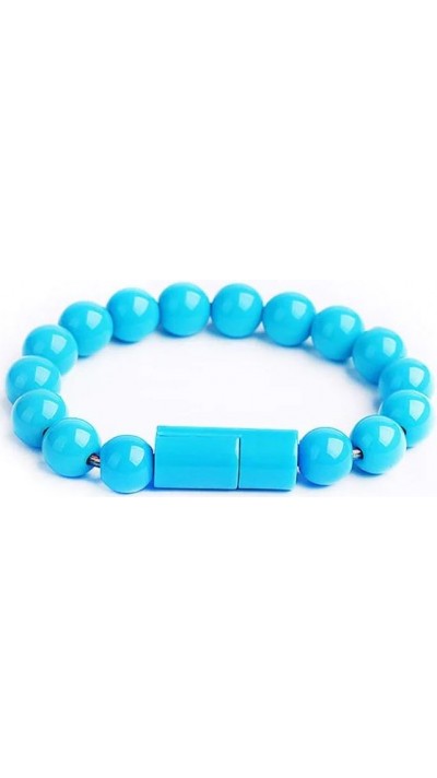 Elégant bracelet de perles Câble de chargement 2 en 1 avec port USB-C intégré - Bleu
