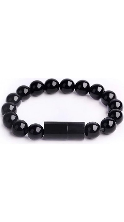 Elégant bracelet de perles Câble de chargement 2 en 1 avec port USB-C intégré - Noir