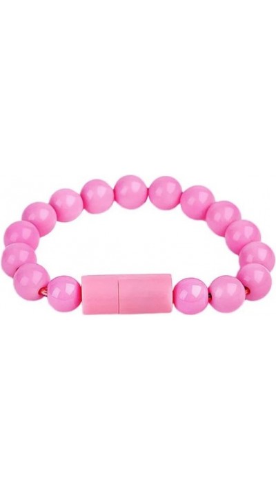 Elégant bracelet de perles Câble de chargement 2 en 1 avec port USB-C intégré - Rose