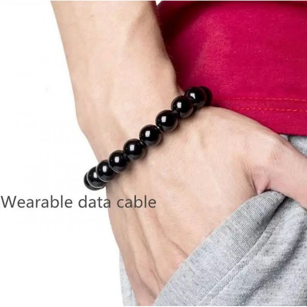 Elegantes Perlen Armband 2 in 1 Ladekabel mit integriertem USB-C Anschluss - Violett