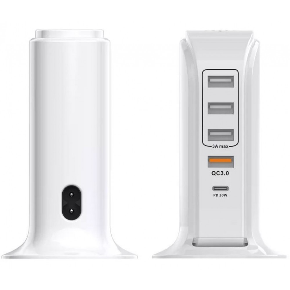 Eleganter USB Multistecker 20W Charging Tower mit Qualcomm QC 3.0 - Weiss