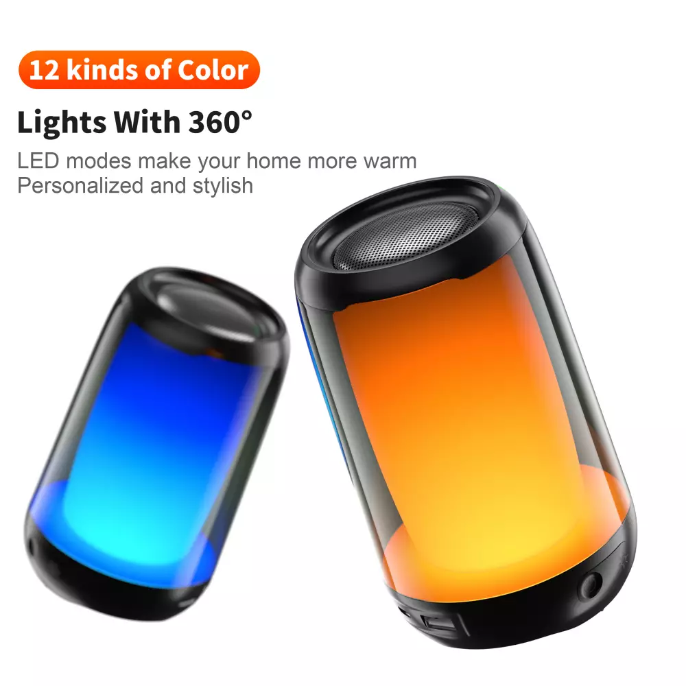 Bluetooth 5.3 Lautsprecher QERE HF22 5W 3D Surround Sound LED Licht IPX5 & USB-C - Schwarz