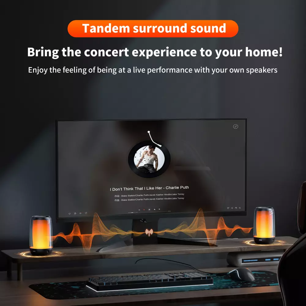 Bluetooth 5.3 Lautsprecher QERE HF22 5W 3D Surround Sound LED Licht IPX5 & USB-C - Schwarz