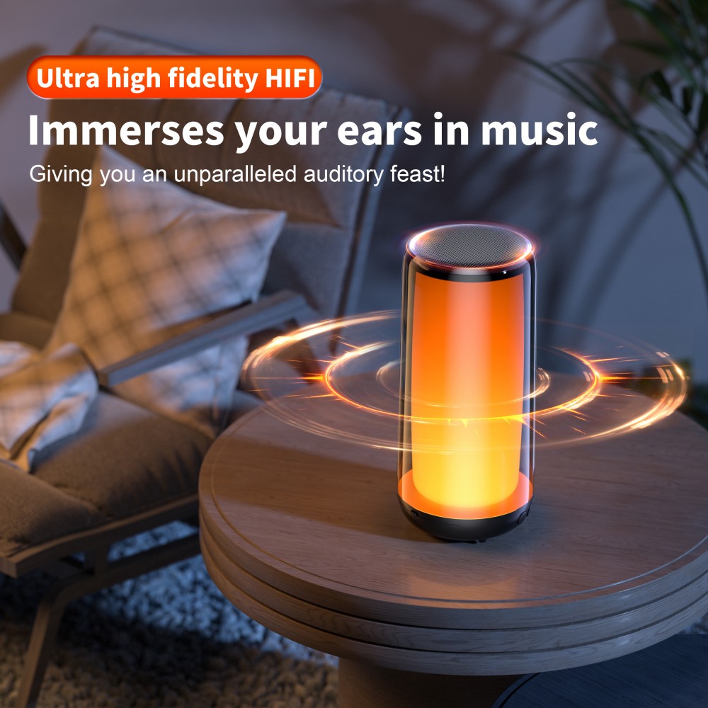 Bluetooth 5.3 Lautsprecher QERE HF33 10W 3D Surround Sound LED Licht IPX5 & USB-C - Schwarz
