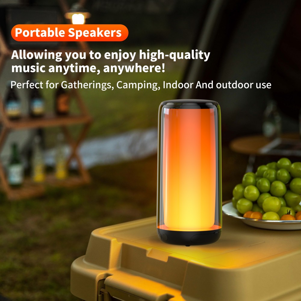 Bluetooth 5.3 Lautsprecher QERE HF33 10W 3D Surround Sound LED Licht IPX5 & USB-C - Schwarz