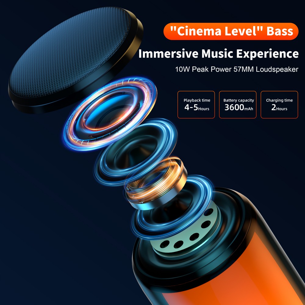 Bluetooth 5.3 Lautsprecher QERE HF33 10W 3D Surround Sound LED Licht IPX5 & USB-C - Schwarz