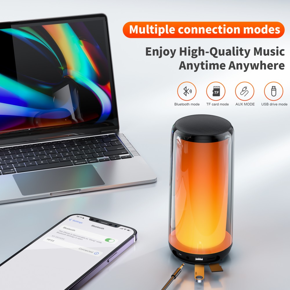 Enceinte Bluetooth 5.3 QERE HF33 10W 3D Surround Sound lumière LED IPX5 & USB-C - Noir