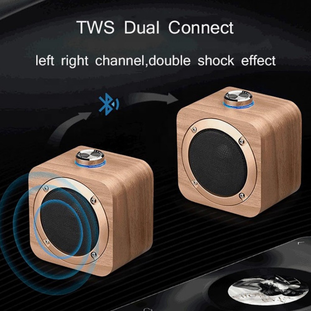 Kabelloser Bluetooth 4.2 Lautsprecher im Retro Holz-Look 5W 1+1 Stereo Sound