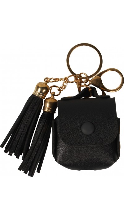 Etui cuir- AirPods 1 / 2 - à Franges, Mini-sac à main avec Porte-clés - Noir