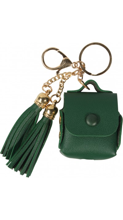 Etui cuir AirPods 1 / 2 - à Franges, Mini-sac à main avec Porte-clés - Vert foncé