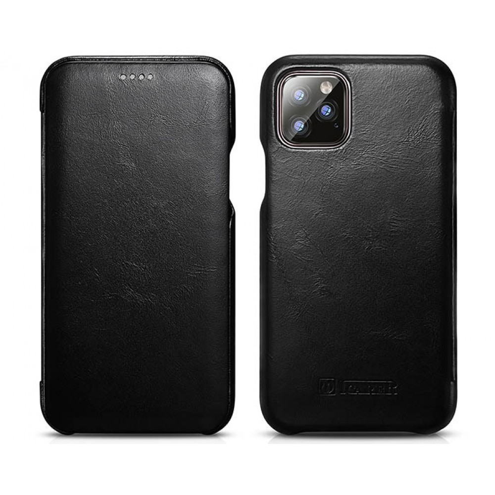 Etui cuir iPhone 11 Pro Max - ICARER avec rabat - Noir