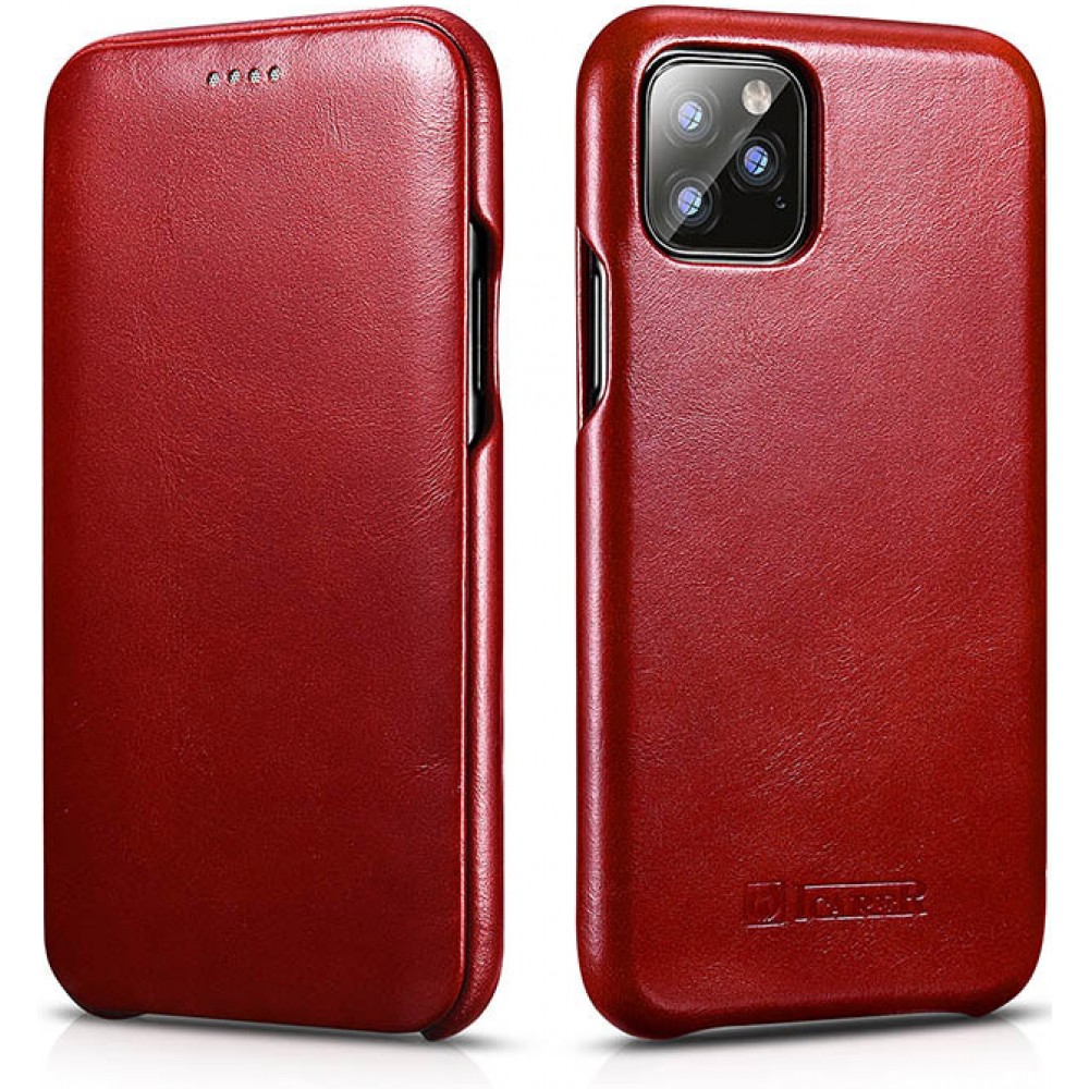 Etui cuir iPhone 11 Pro Max - ICARER avec rabat - Rouge