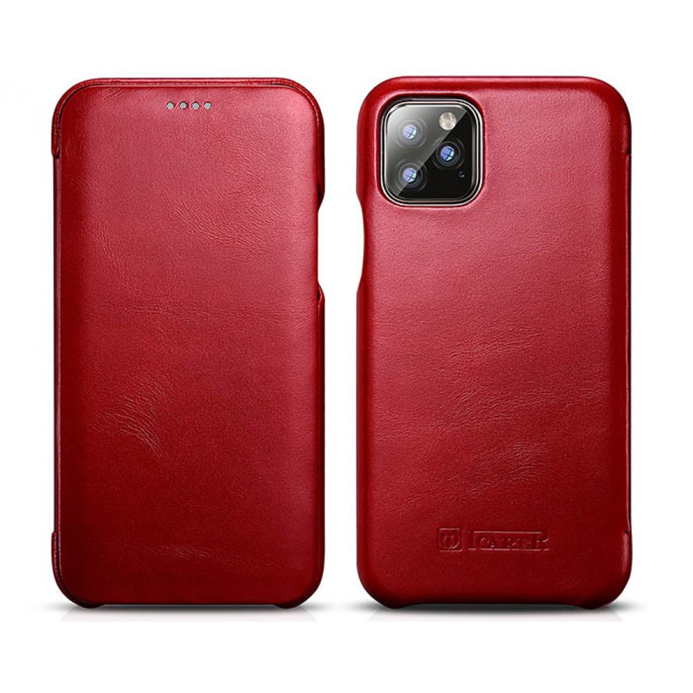 Etui cuir iPhone 11 - ICARER avec rabat - Rouge