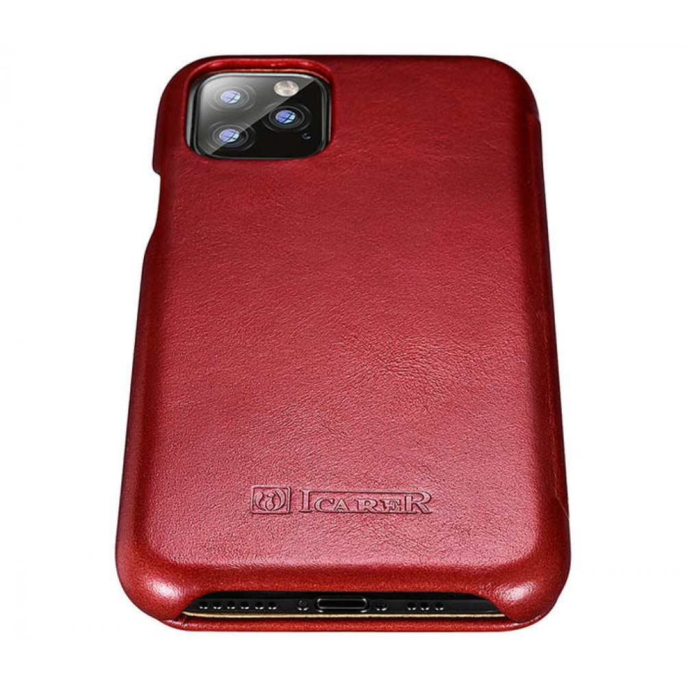 Etui cuir iPhone 11 Pro Max - ICARER avec rabat - Rouge