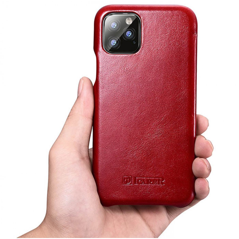 Lederhülle iPhone 11 Pro Max - ICARER mit Klappe - Rot