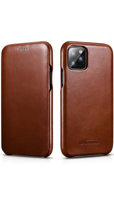 Etui cuir iPhone 11 - ICARER avec rabat brun foncé