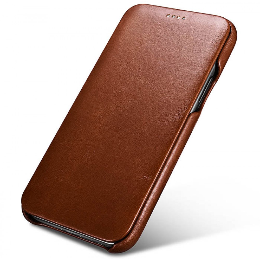 Etui cuir iPhone 11 - ICARER avec rabat brun foncé