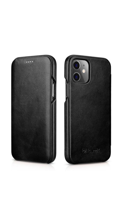 Etui cuir iPhone 12 / 12 Pro - ICARER avec rabat - Noir