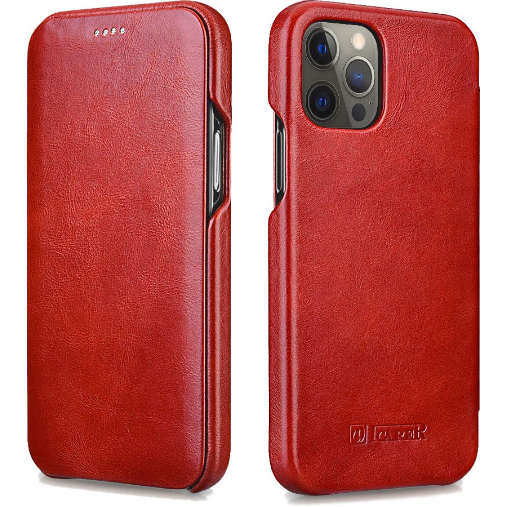 Etui cuir iPhone 12 Pro Max - ICARER avec rabat - Rouge