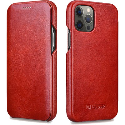 Etui cuir iPhone 12 Pro Max - ICARER avec rabat - Rouge