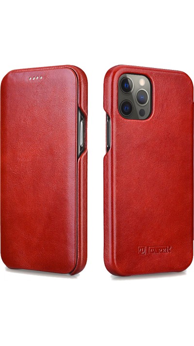 Etui cuir iPhone 12 Pro Max - ICARER avec rabat - Rouge