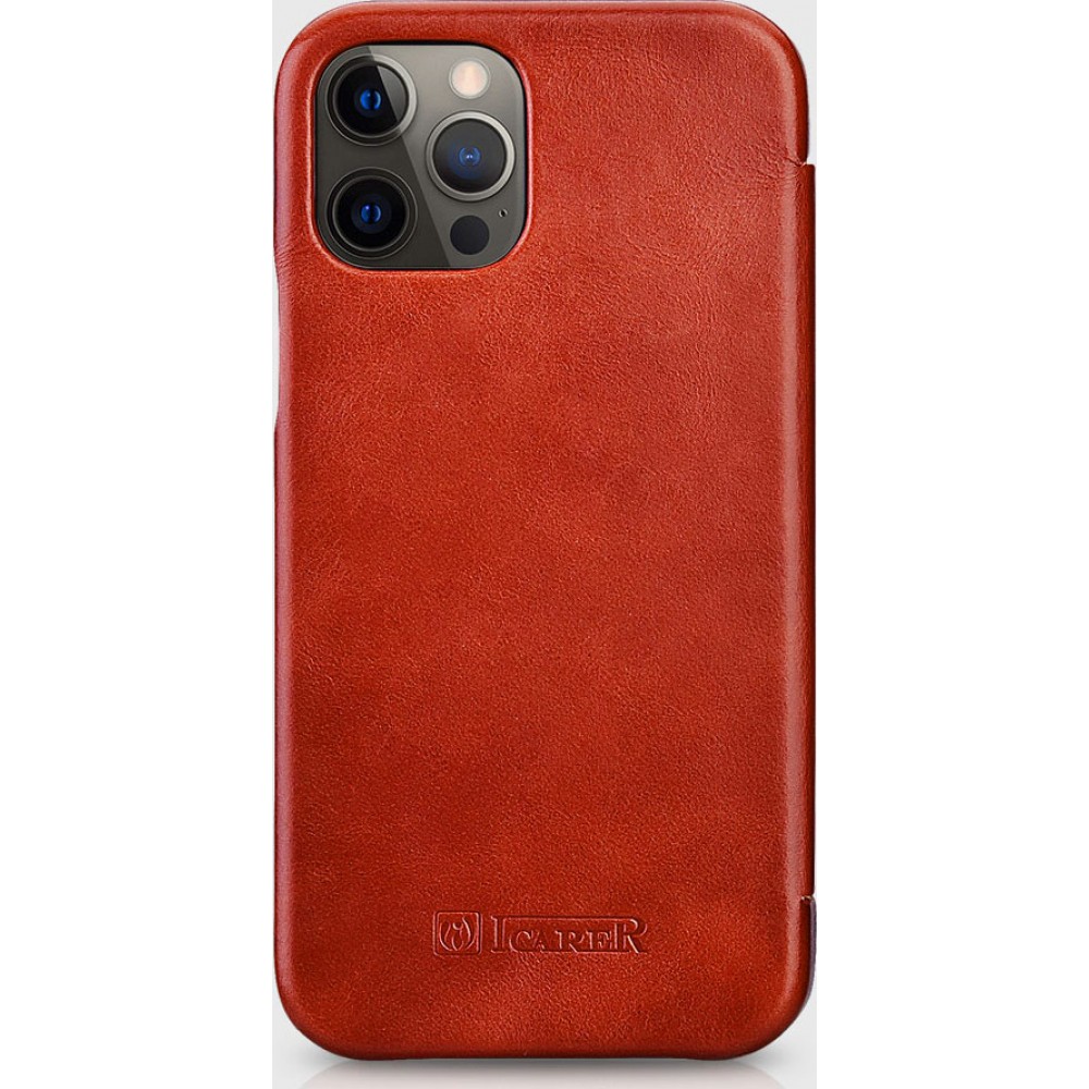 Etui cuir iPhone 12 Pro Max - ICARER avec rabat - Rouge