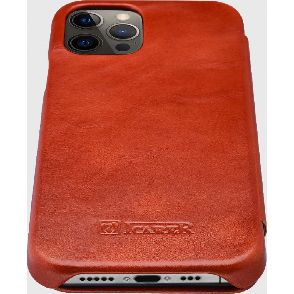 Lederhülle iPhone 12 Pro Max - ICARER mit Klappe - Rot