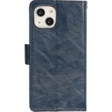 Etui cuir iPhone 16e - Flip Wallet en cuir véritable avec stripe design et compartiment à cartes - Bleu