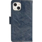 iPhone 13 Leder Tasche - Flip Wallet Echtleder mit Akzentstreifen & Kartenhalter - Blau