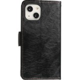 iPhone 13 Leder Tasche - Flip Wallet Echtleder mit Akzentstreifen & Kartenhalter - Schwarz