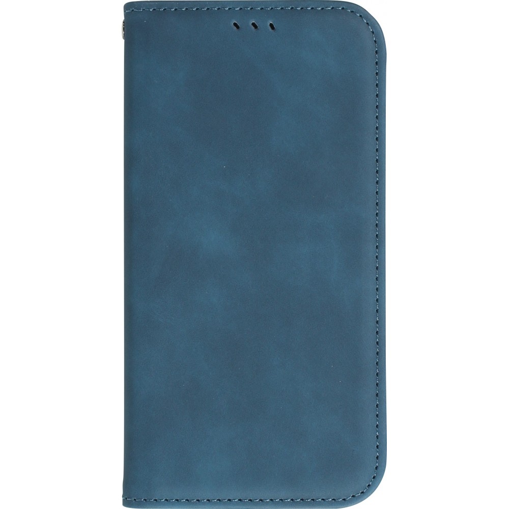 Etui cuir iPhone 15 - Flip Wallet vintage avec fermeture aimantée et compartiment cartes - Bleu