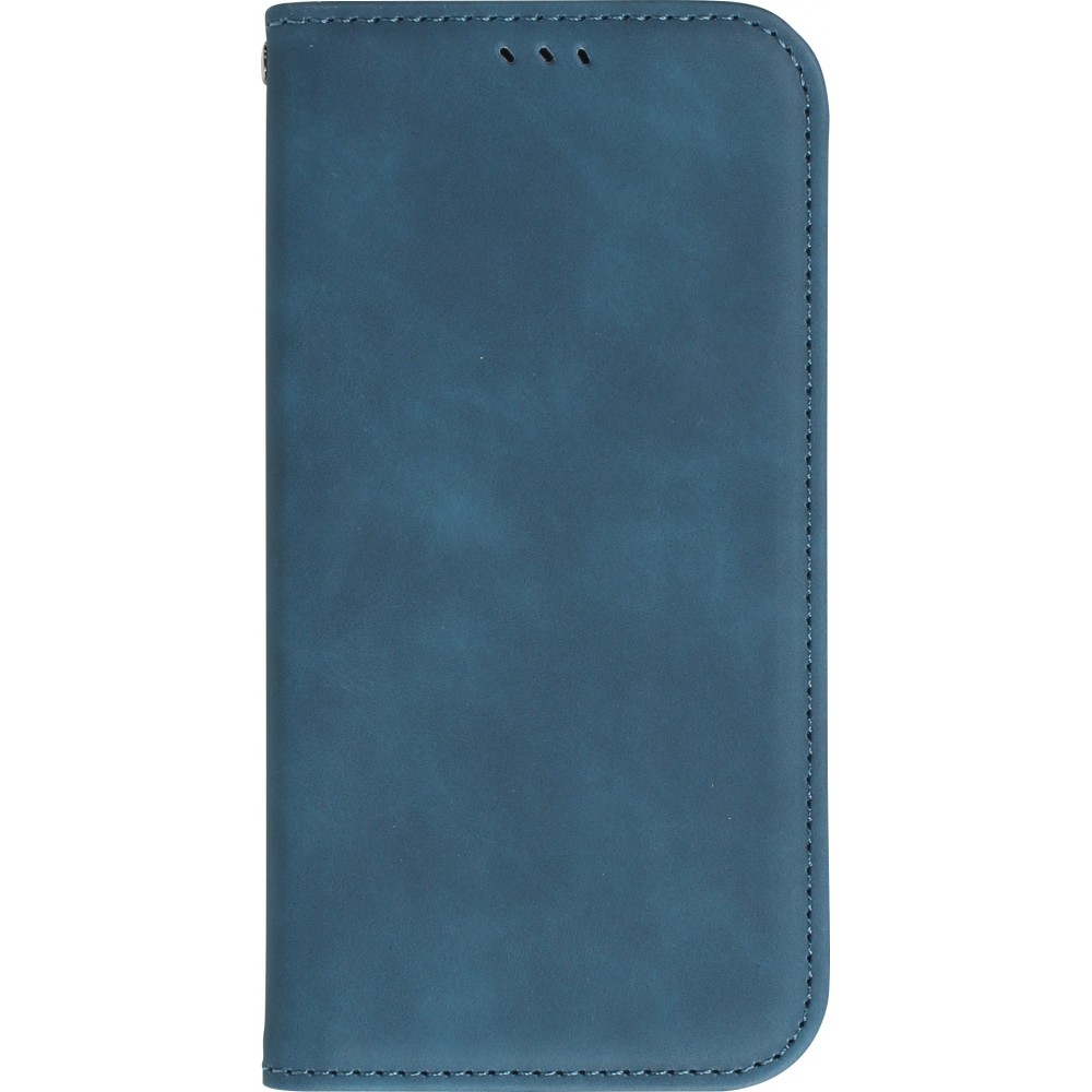 Etui cuir iPhone 16e - Flip Wallet vintage avec fermeture aimantée et compartiment cartes - Bleu