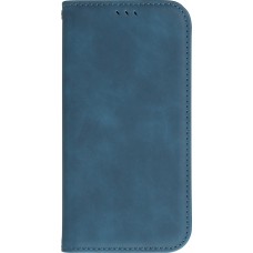 Etui cuir iPhone 16e - Flip Wallet vintage avec fermeture aimantée et compartiment cartes - Bleu
