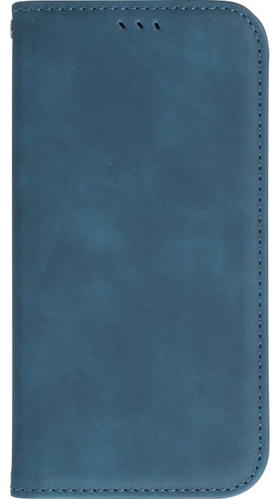 Etui cuir iPhone 14 - Flip Wallet vintage avec fermeture aimantée et compartiment cartes - Bleu