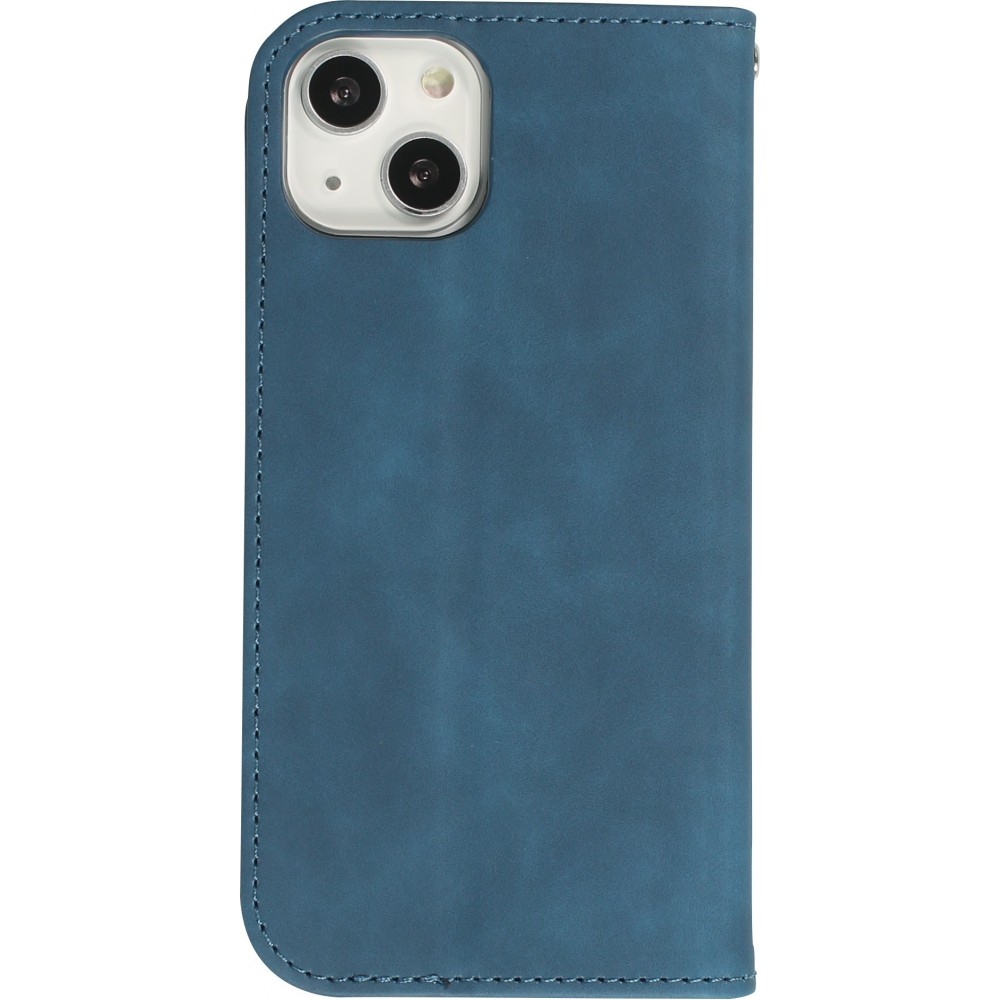 Etui cuir iPhone 15 Pro Max - Flip Wallet vintage avec fermeture aimantée et compartiment cartes - Bleu