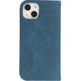 Etui cuir iPhone 14 - Flip Wallet vintage avec fermeture aimantée et compartiment cartes - Bleu
