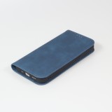 Etui cuir iPhone 16e - Flip Wallet vintage avec fermeture aimantée et compartiment cartes - Bleu