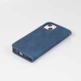 Etui cuir iPhone 16e - Flip Wallet vintage avec fermeture aimantée et compartiment cartes - Bleu