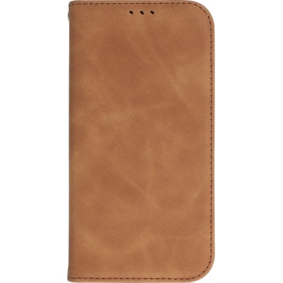 iPhone 15 Leder Tasche - Flip Wallet vintage mit Magnetverschluss und Kartenhalter - Braun