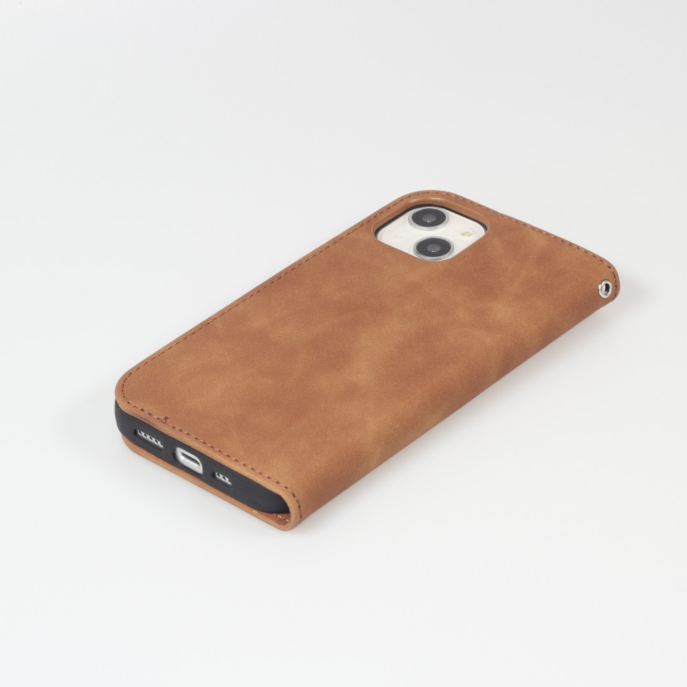 iPhone 15 Leder Tasche - Flip Wallet vintage mit Magnetverschluss und Kartenhalter - Braun