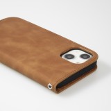 iPhone 15 Leder Tasche - Flip Wallet vintage mit Magnetverschluss und Kartenhalter - Braun
