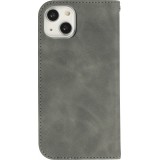 iPhone 15 Leder Tasche - Flip Wallet vintage mit Magnetverschluss und Kartenhalter - Grau