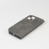 Etui cuir iPhone 15 - Flip Wallet vintage avec fermeture aimantée et compartiment cartes - Gris