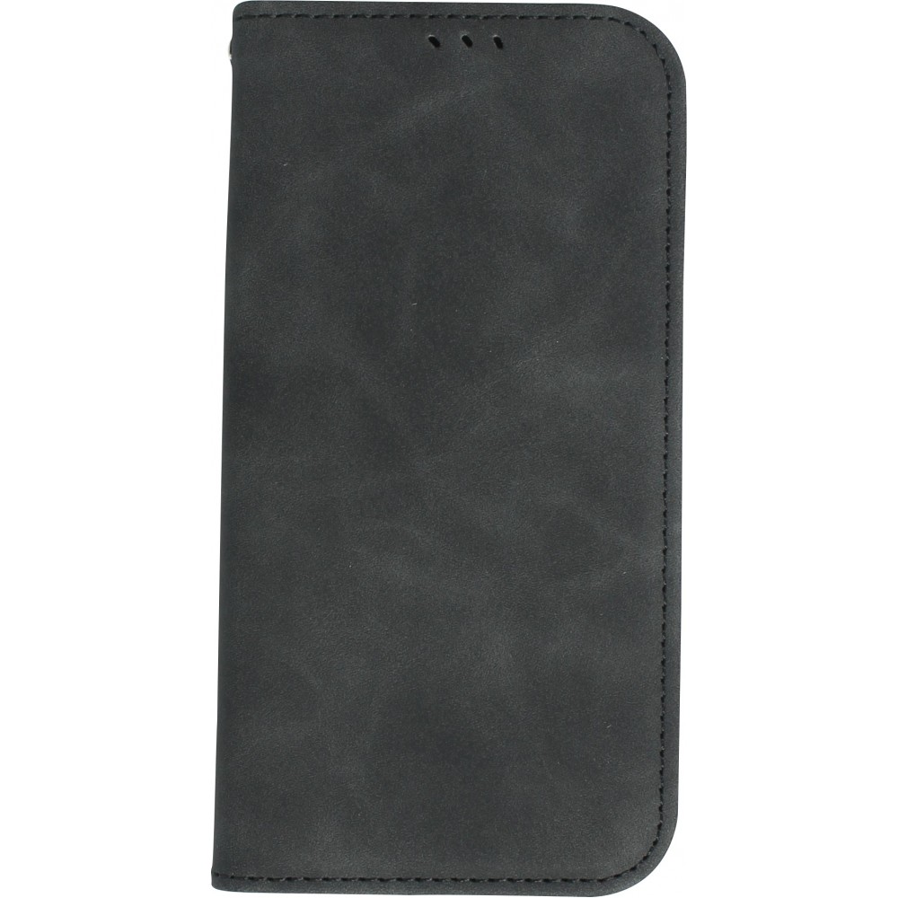 Etui cuir iPhone 15 - Flip Wallet vintage avec fermeture aimantée et compartiment cartes - Noir