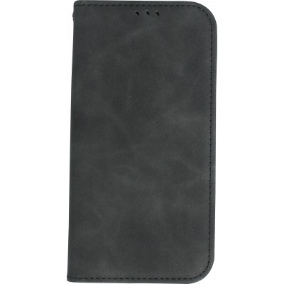 iPhone 15 Plus Leder Tasche - Flip Wallet vintage mit Magnetverschluss und Kartenhalter - Schwarz