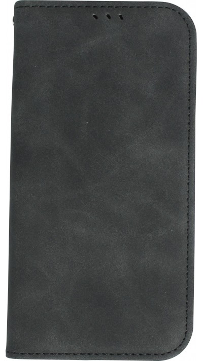 Etui cuir iPhone 15 - Flip Wallet vintage avec fermeture aimantée et compartiment cartes - Noir