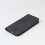 iPhone 12 / 12 Pro Leder Tasche - Flip Wallet vintage mit Magnetverschluss und Kartenhalter - Schwarz