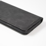 Etui cuir iPhone 15 - Flip Wallet vintage avec fermeture aimantée et compartiment cartes - Noir