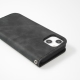 iPhone 12 / 12 Pro Leder Tasche - Flip Wallet vintage mit Magnetverschluss und Kartenhalter - Schwarz